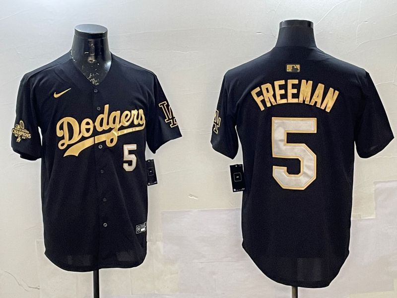 Men Los Angeles Dodgers 5 Freeman Black Gold Game 2025 Nike MLB Jersey style 02256